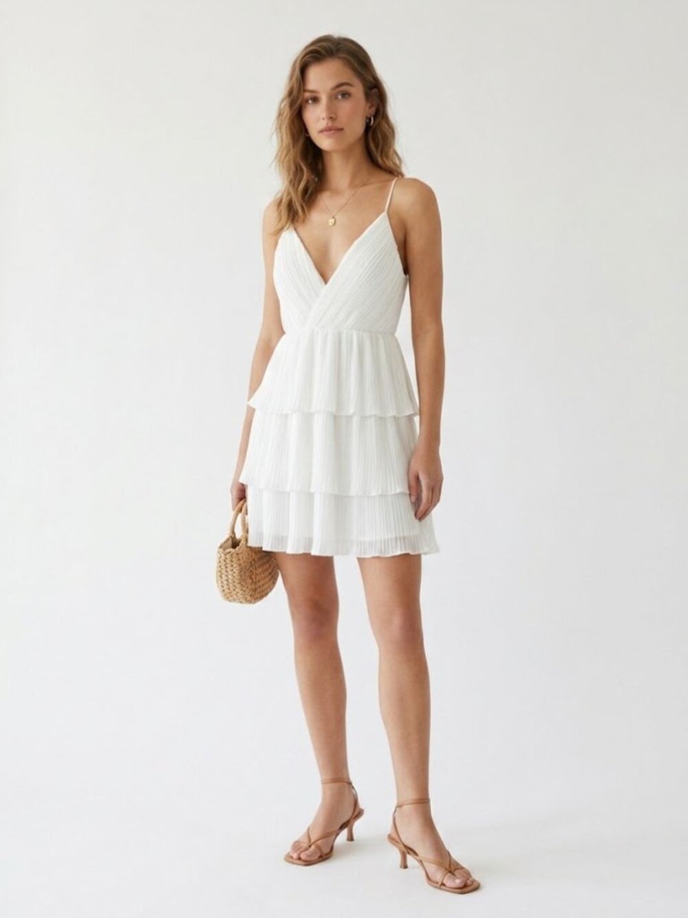 Twosisters The Label White Pleated Tiered Mini Dress Size 6 M Bridal Party